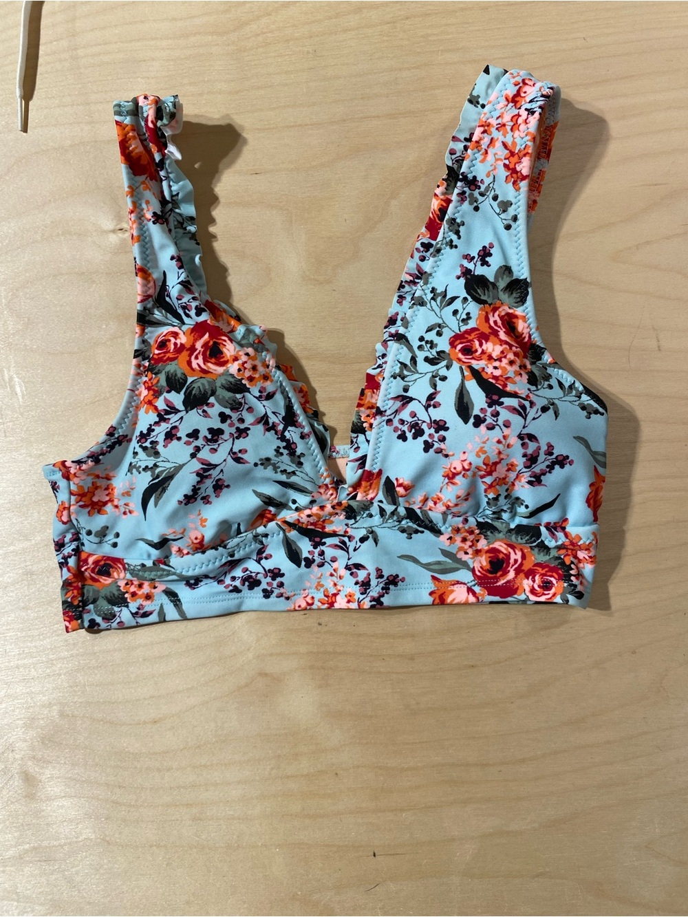 Mossimo Supply Co. Light Blue Floral V-Neck Bikini Top Medium (RG) - Picture 3 of 6